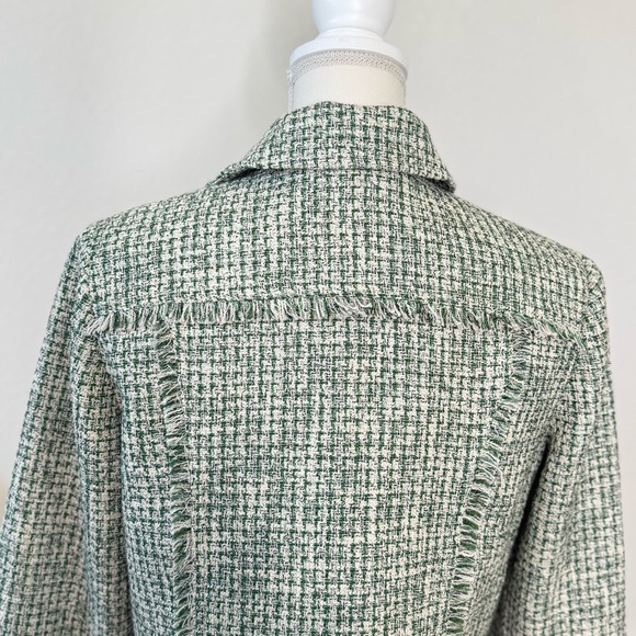 Chico’s Green Tweed Women's Cotton Blend Fully Lined Jacket - Picture 6 of 13